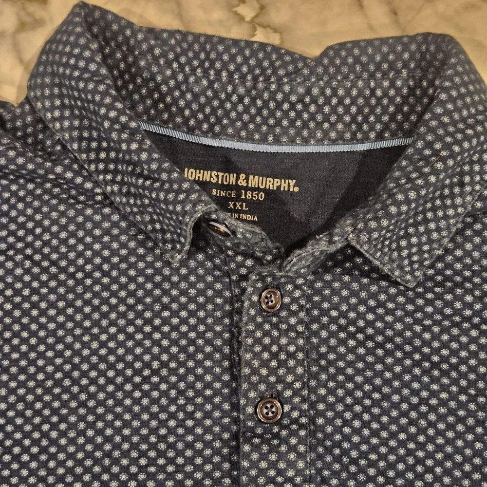 Johnston‎ & Murphy Men's Polo Shirt 2XL Blue Geometric Print Short Sleeve Casual